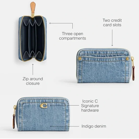 Coach Zip Wallet/Card Case - Denim Indigo NWT✨ - Picture 3 of 4